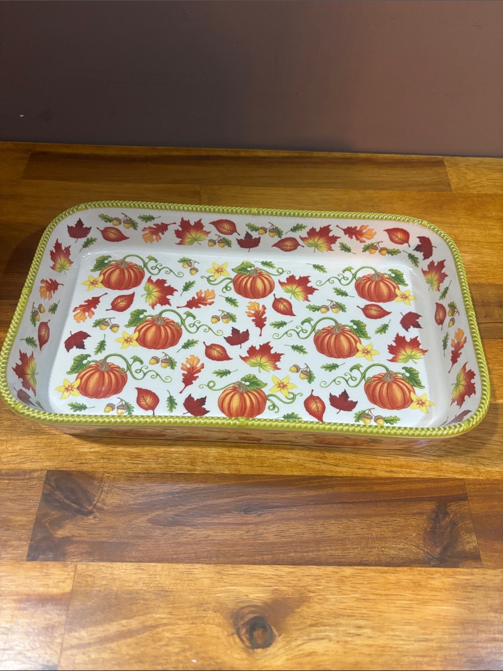 Temp-tations 0.75 qt Autumn Pumpkin Ceramic Serving Tray - White/Orange